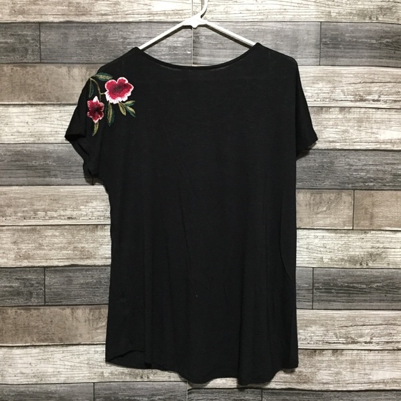 Adiva Floral Embroidered T Shirt Women’s S Black Rayon Spandex Lightweight - Picture 5 of 8